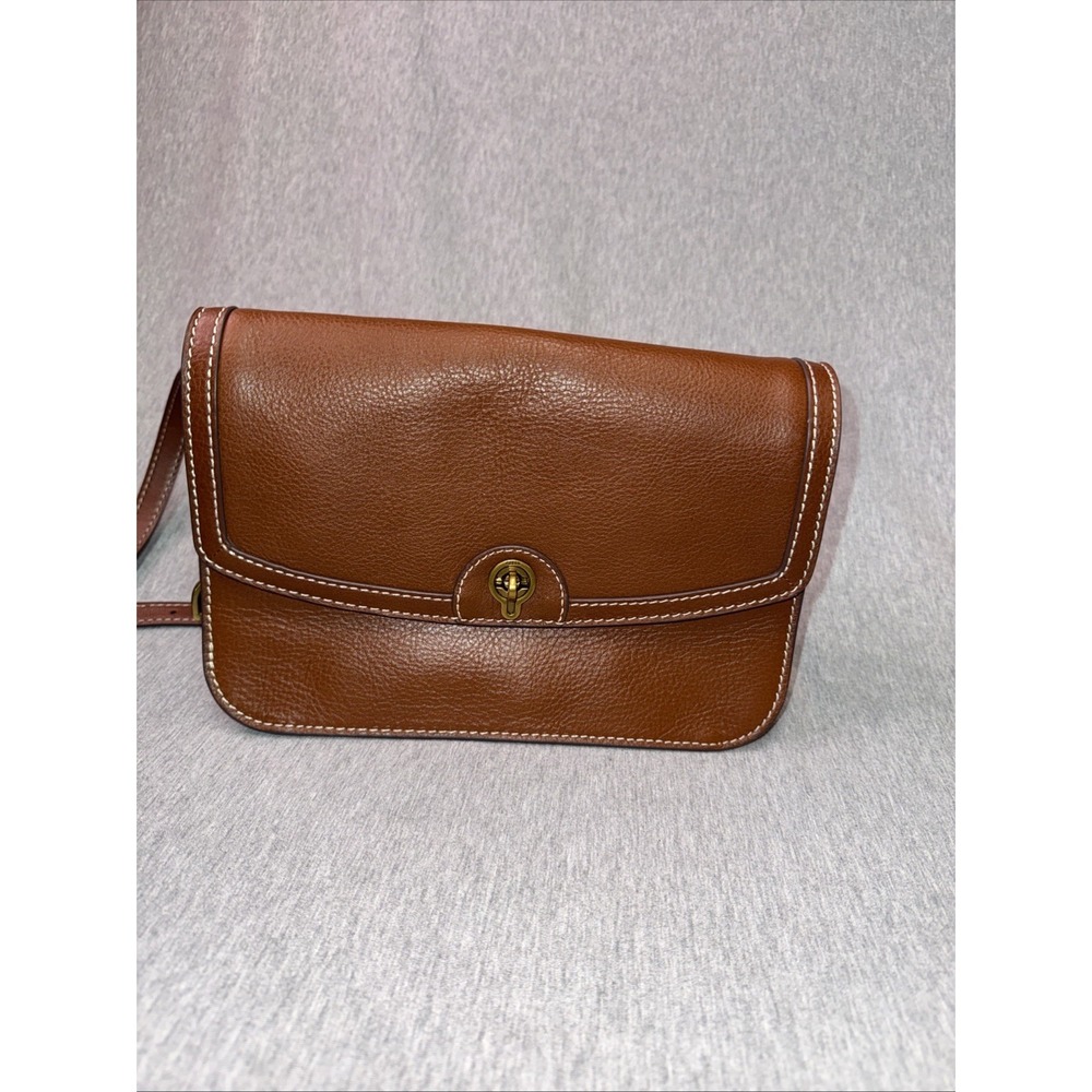 Fossil Genuine Cowhide Leather Brown Crossbody Bag Turn Lock Flap Purse